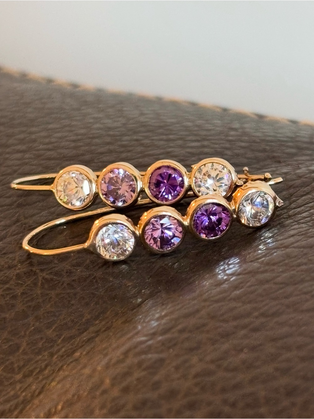 Vintage 14K Gold Gemstone Drop Earrings - Linear Ombré Hook Earrings